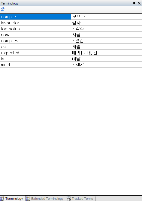 Terminology(용어)탭